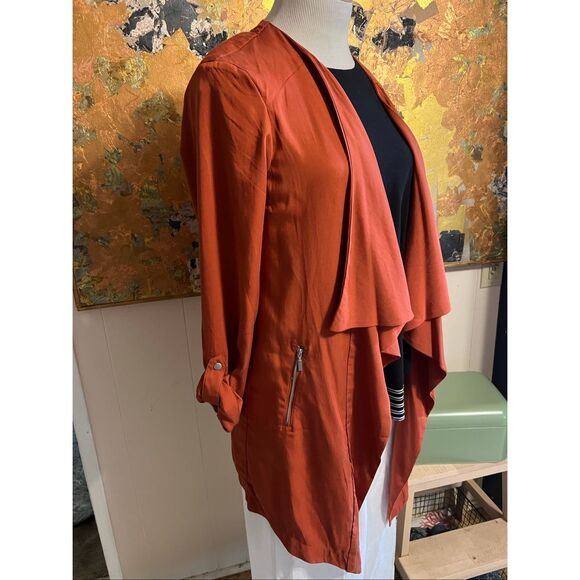 NWT Eliane Rose Burnt Orange Tencel Duster Asymmetrical Jacket XL - Picture 2 of 8